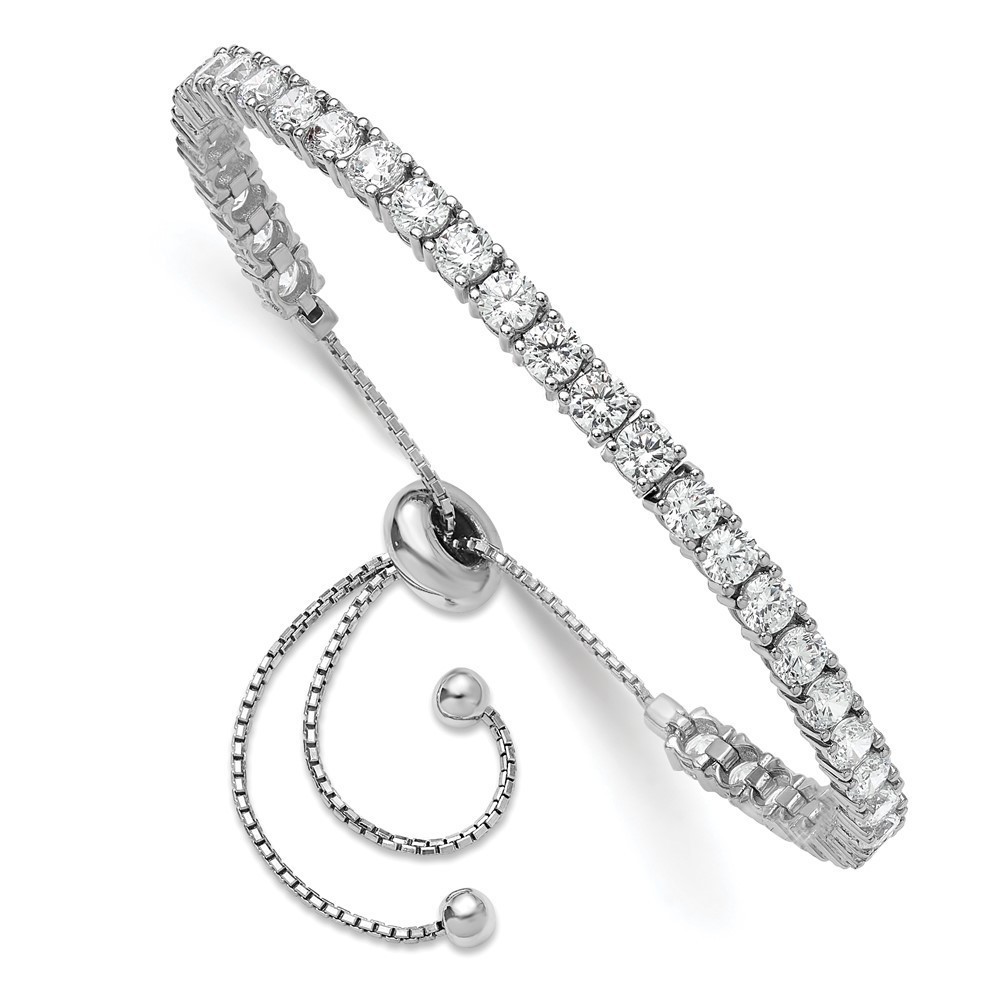 925 Sterling Silver Rhodium-plated 3.5mm CZ 35 Stone Adjustable Bracelet
